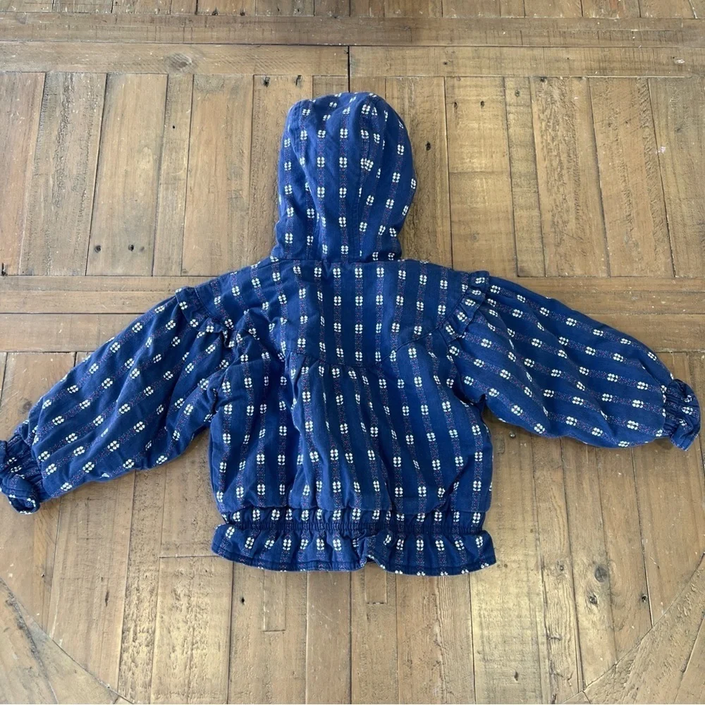 Oshkosh Vintage 90s Hooded Coat Jacket Kids 4T Blue Floral Fleece Lined